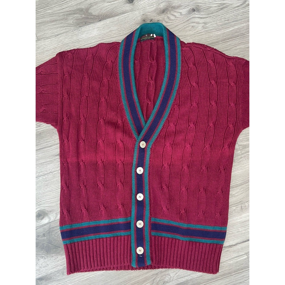 Vintage Culwell & Son Mens Size Large Chunky Knit Cardigan Sweater Made In USA